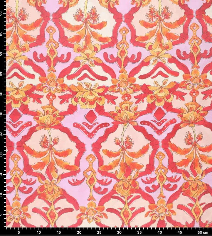 Viscose Glans French Florals Red/Rose