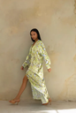 Viscose Glans French Florals Olive/Lila