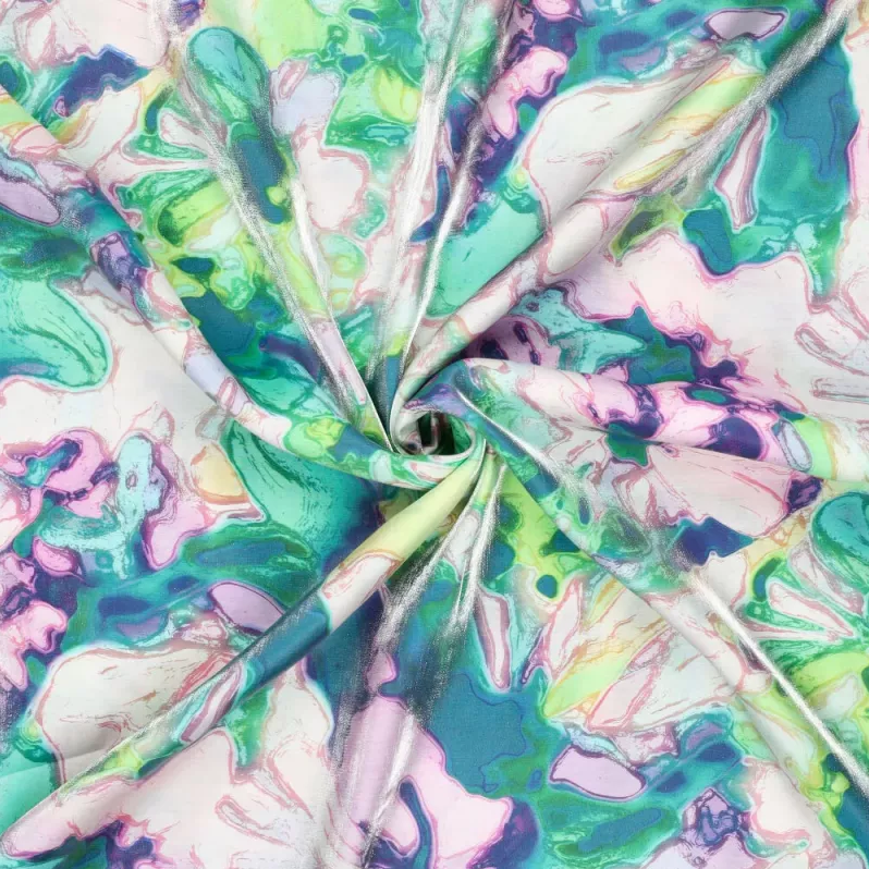 Viscose Glans Earth Flowers Green/Blue