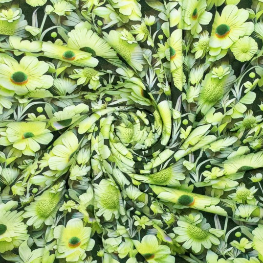 Viscose Jersey 3D Flowers Green