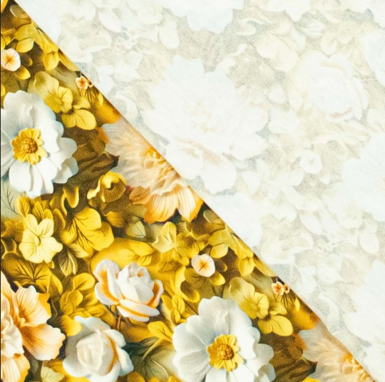 Viscose Jersey 3D Floral Blue/Wine/Offwhite