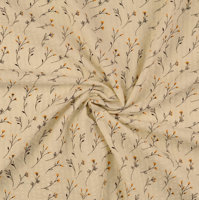 Cotton Seersucker Blossoms Ecru/Ochre