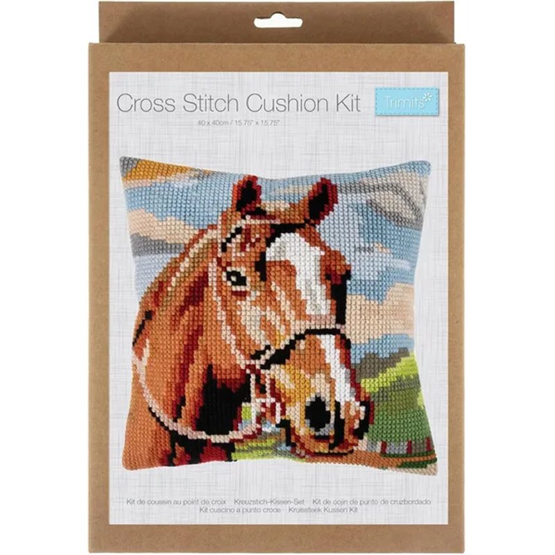 Kruissteekkussen kit bruin paard incl kussenrug met rits