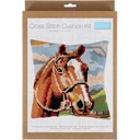 Kruissteekkussen kit bruin paard incl kussenrug met rits