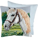 Kruissteekkussen kit wit paard incl kussenrug met rits