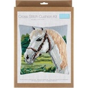 Kruissteekkussen kit wit paard incl kussenrug met rits