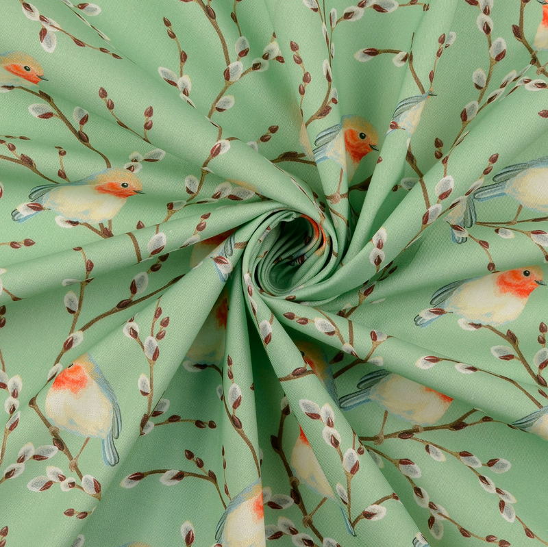 Cotton Digital Roodborstjes Pastel Groen