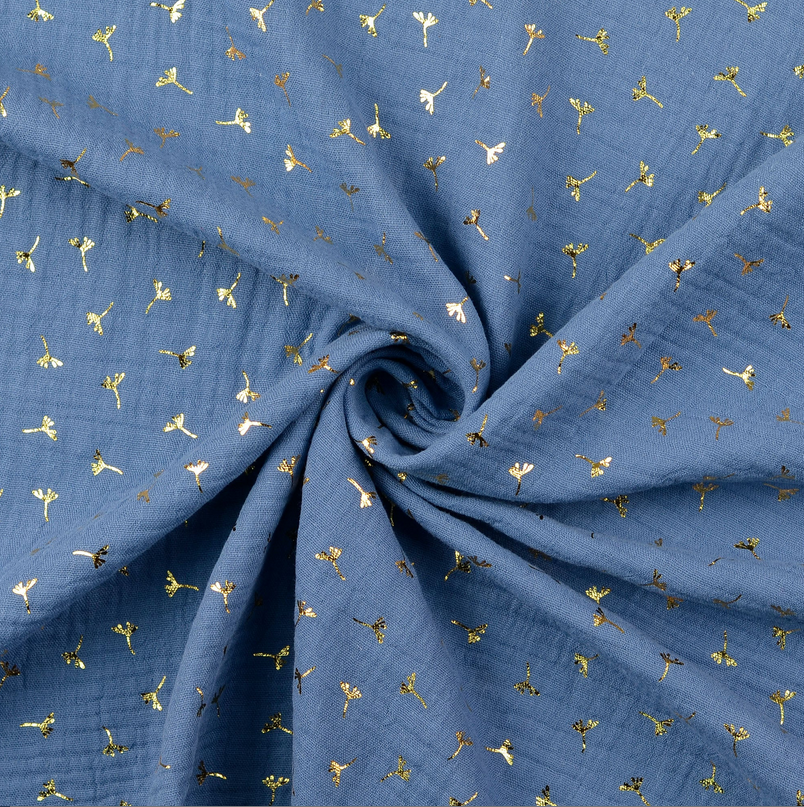 Double Gauze Foil Twigs Denimblue