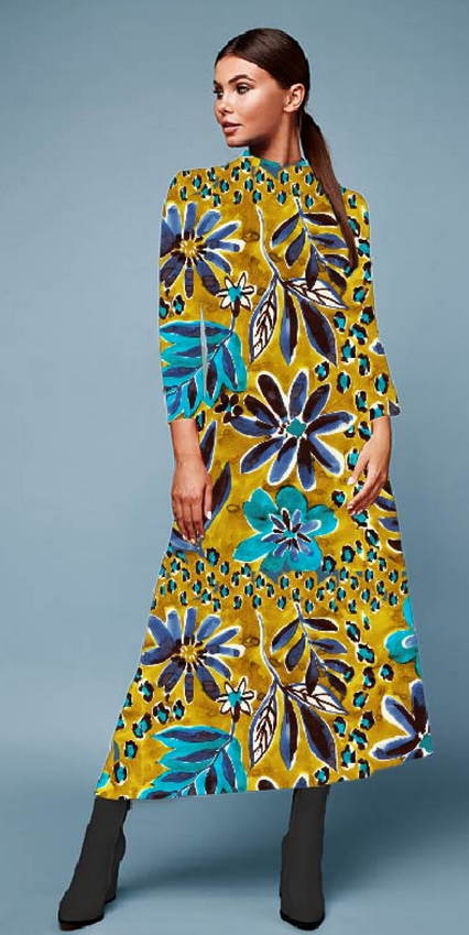 Jersey Viscose Digital Giant Floral Ochre