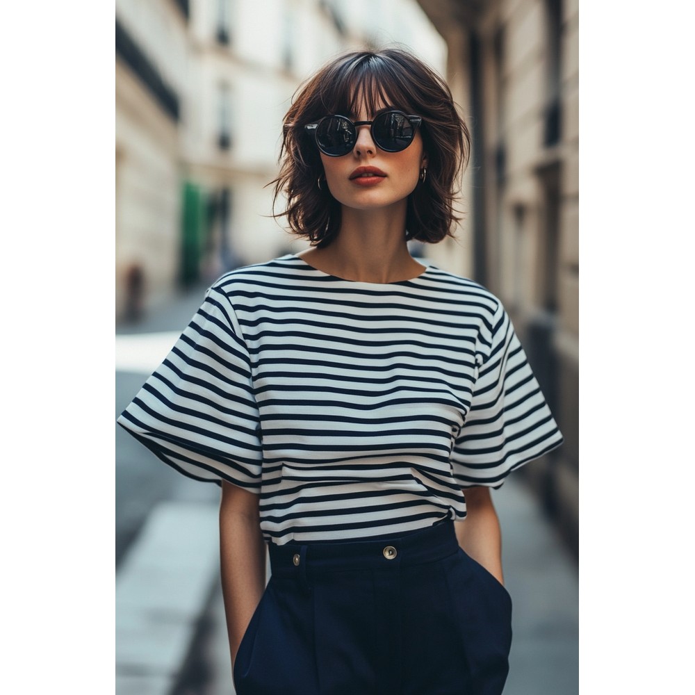 French Terry Yarn Dyed 1 cm. Stripes Navy/Off White