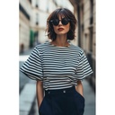French Terry Yarn Dyed 1 cm. Stripes Navy/Off White