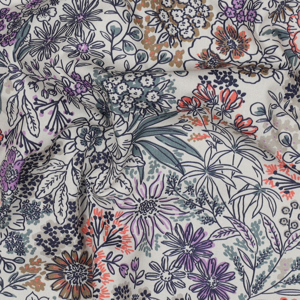 Fine poplin Digital Flowers Off White