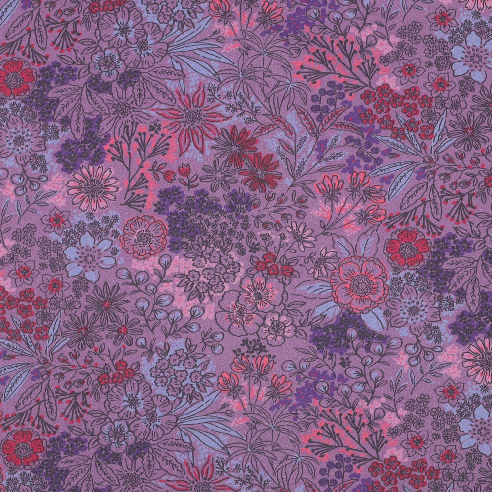 Fine poplin Digital Flowers Purple