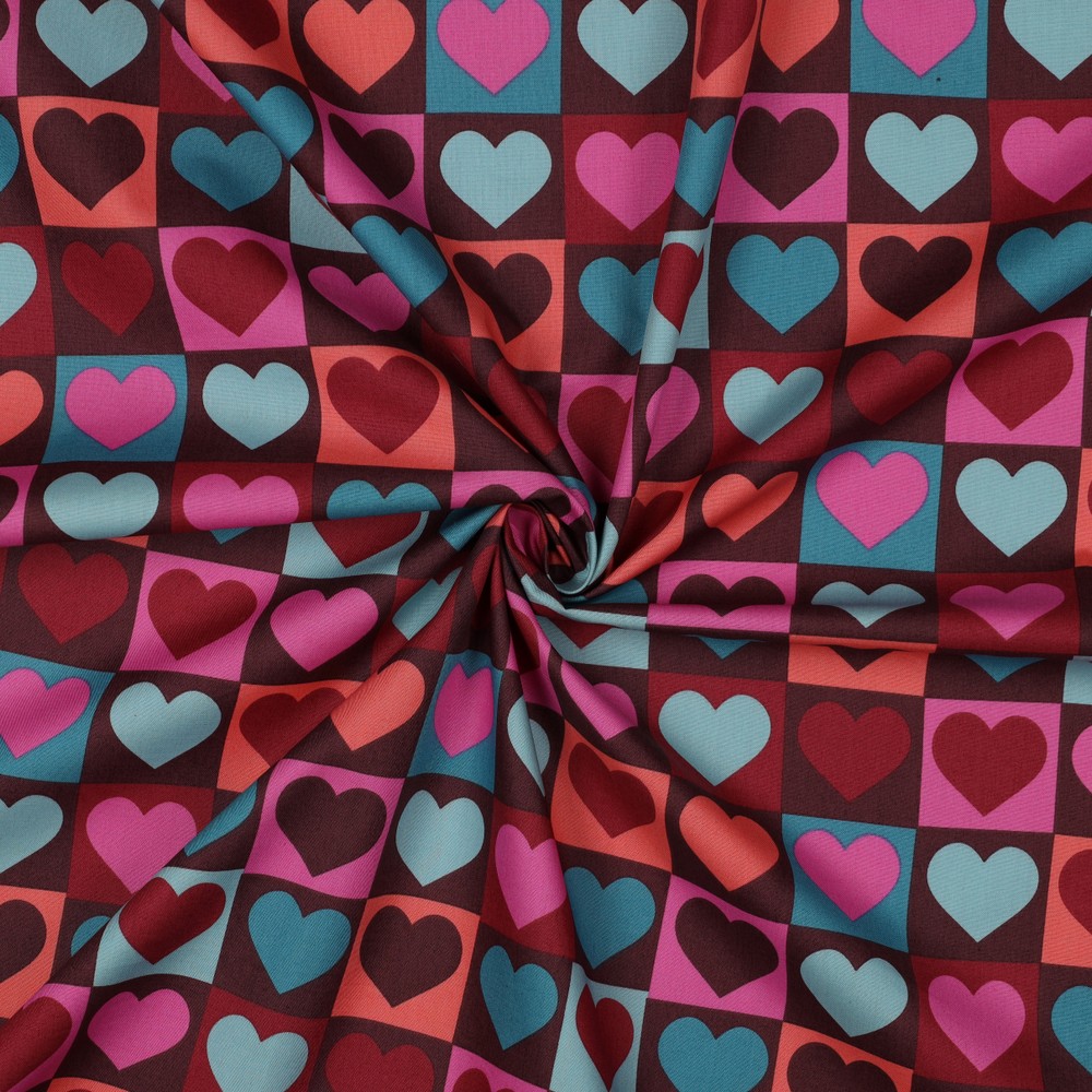Fine Popeline Hearts Bordeaux