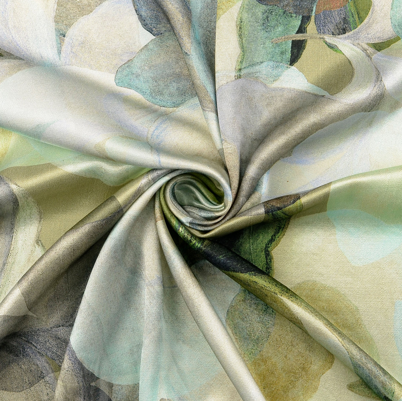 Viscose Satin Digital Floral Beige
