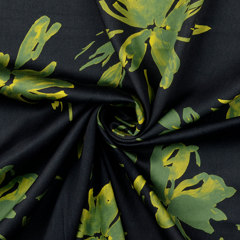 Viscose Satin Digital Green Flowers