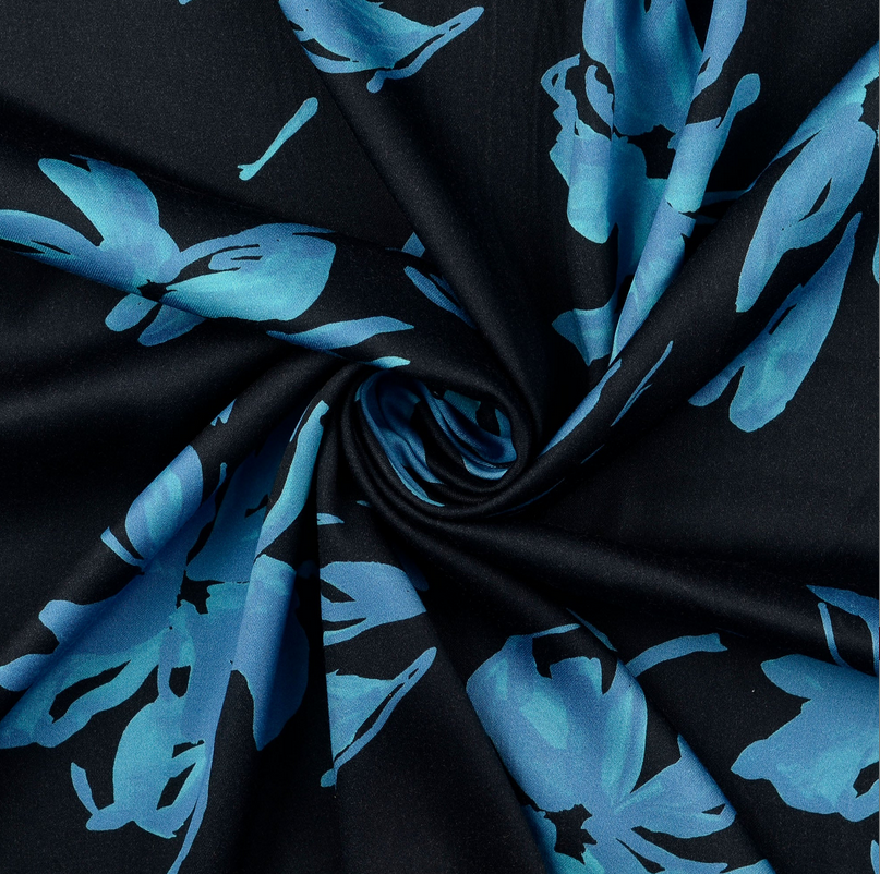 Viscose Satin Digital Blue Flowers