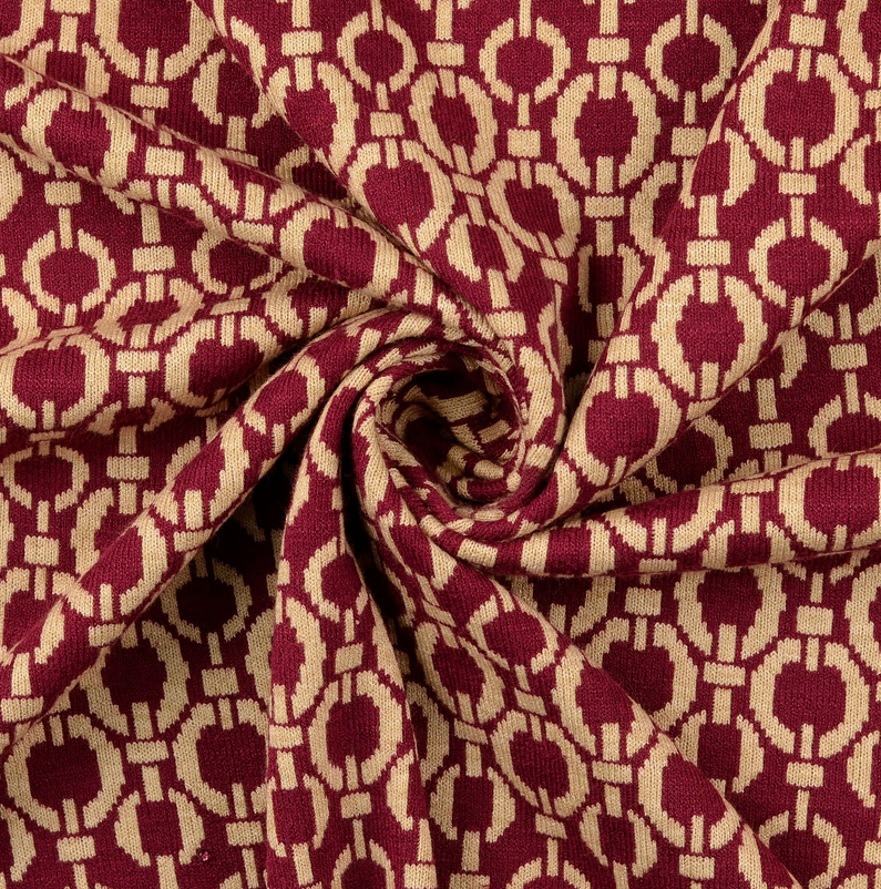 Jersey Jacquard Geo Bordeaux/Beige 