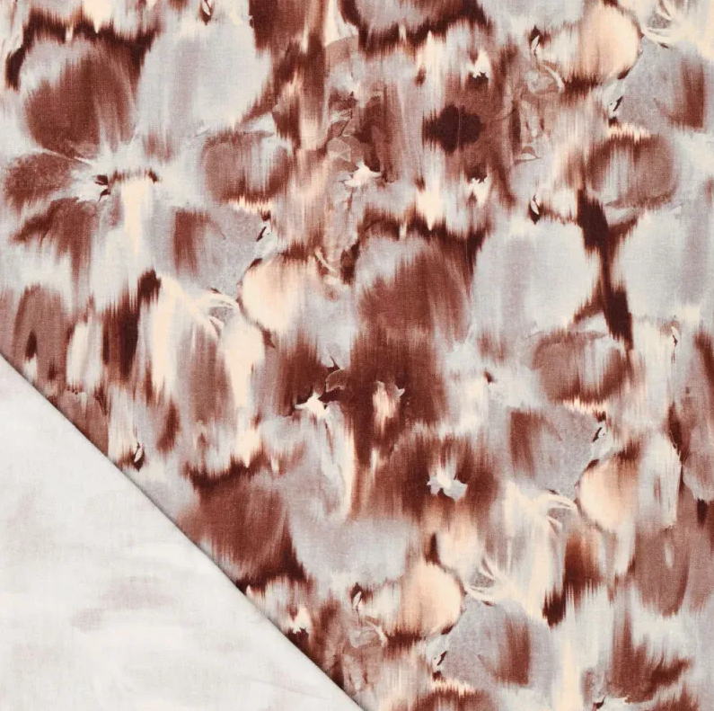 Jersey Viscose Faded Flowers Brown