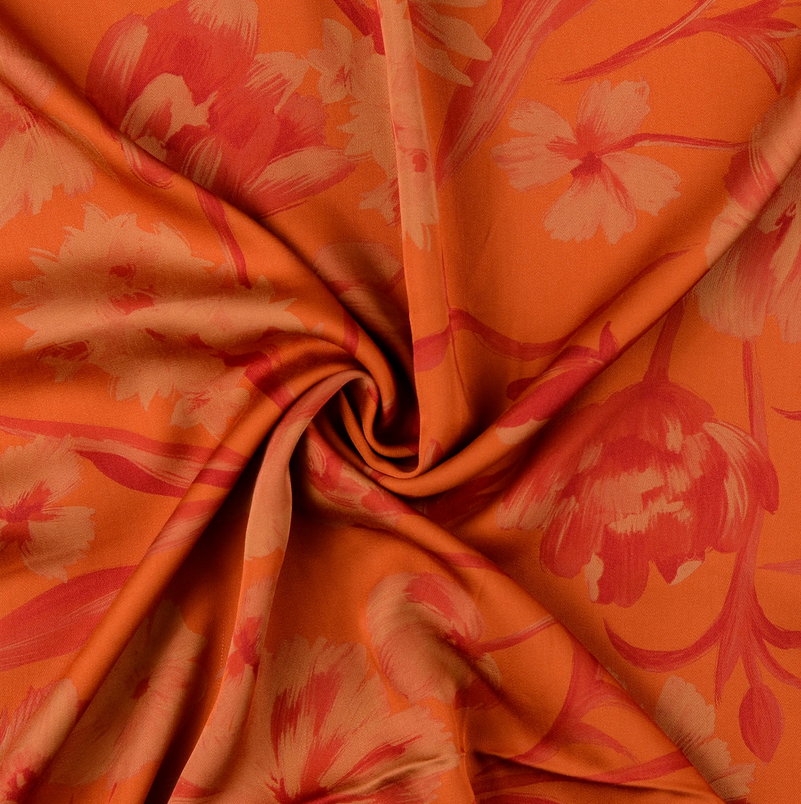 Viscose Satin Digital Flowerprint Orange