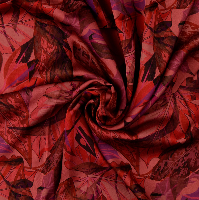 Viscose Satin Digital Planten Rood