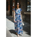 Viscose stretch Digital Pink Flowers on Blue