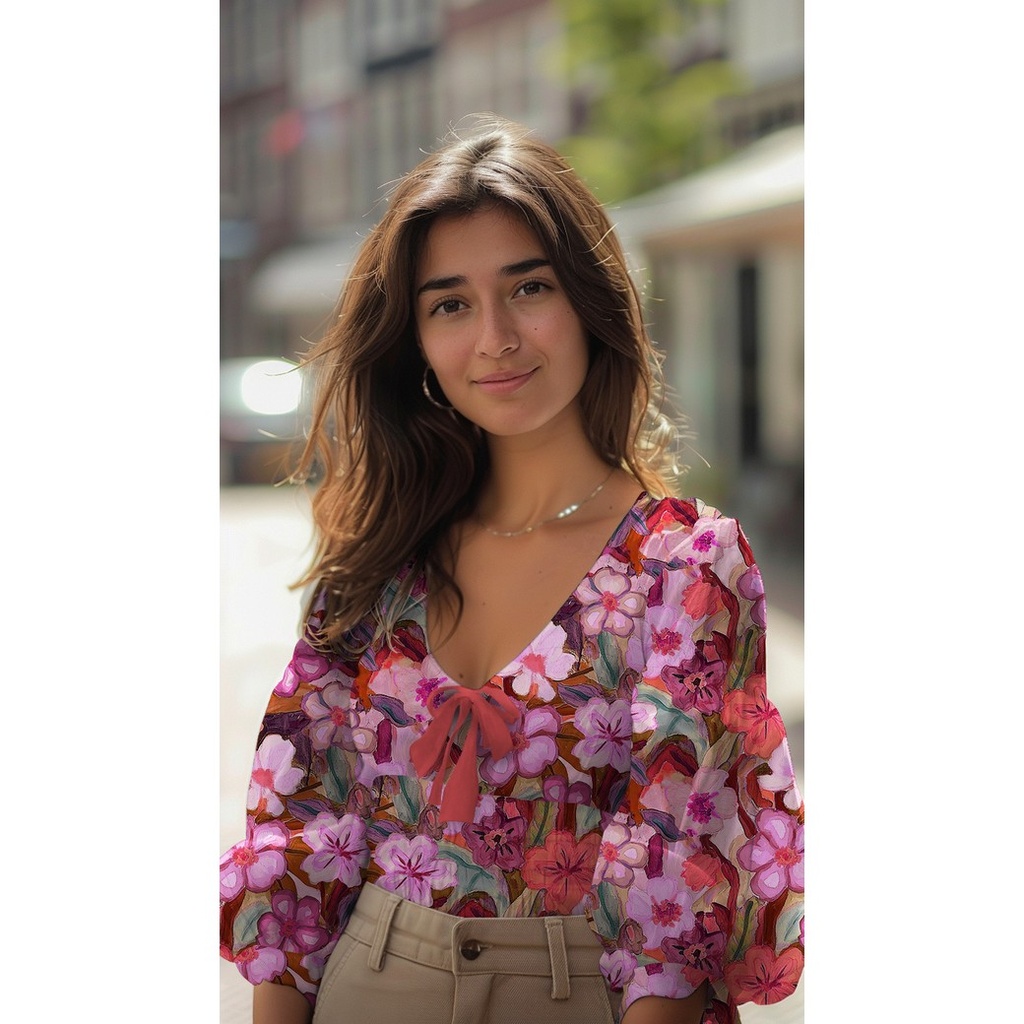 Cotton Satin Digital Rose & Coral Flowers