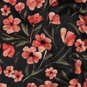 Cotton Satin Digital Salmon Flowers on black