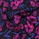 Cotton Satin Digital Fuchsia Flower / Blue Leaves
