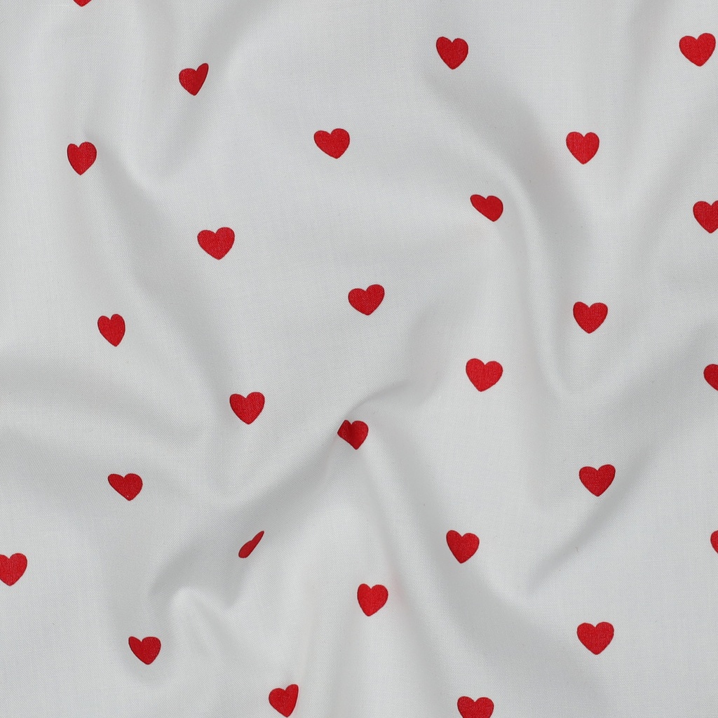 Fine Popeline Red Hearts - White