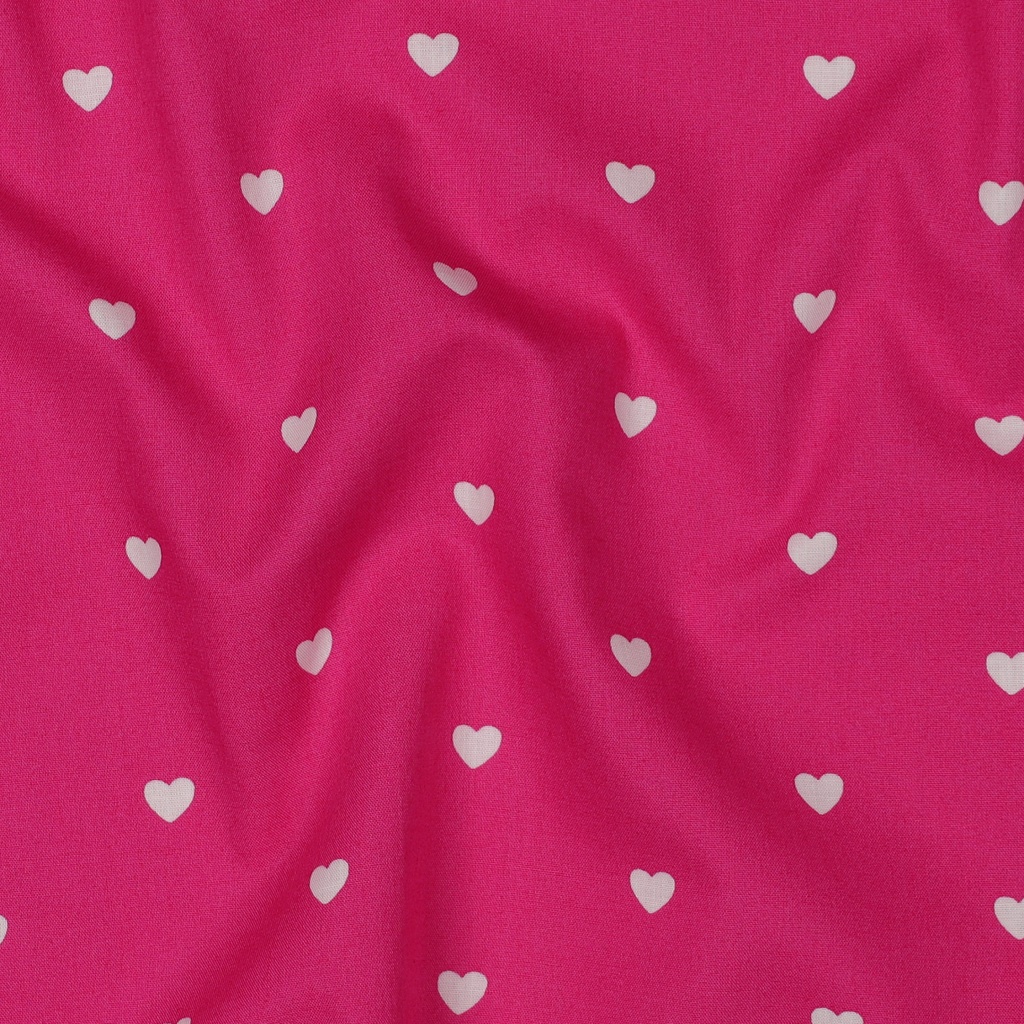 Fine Popeline White Hearts - Fuchsia