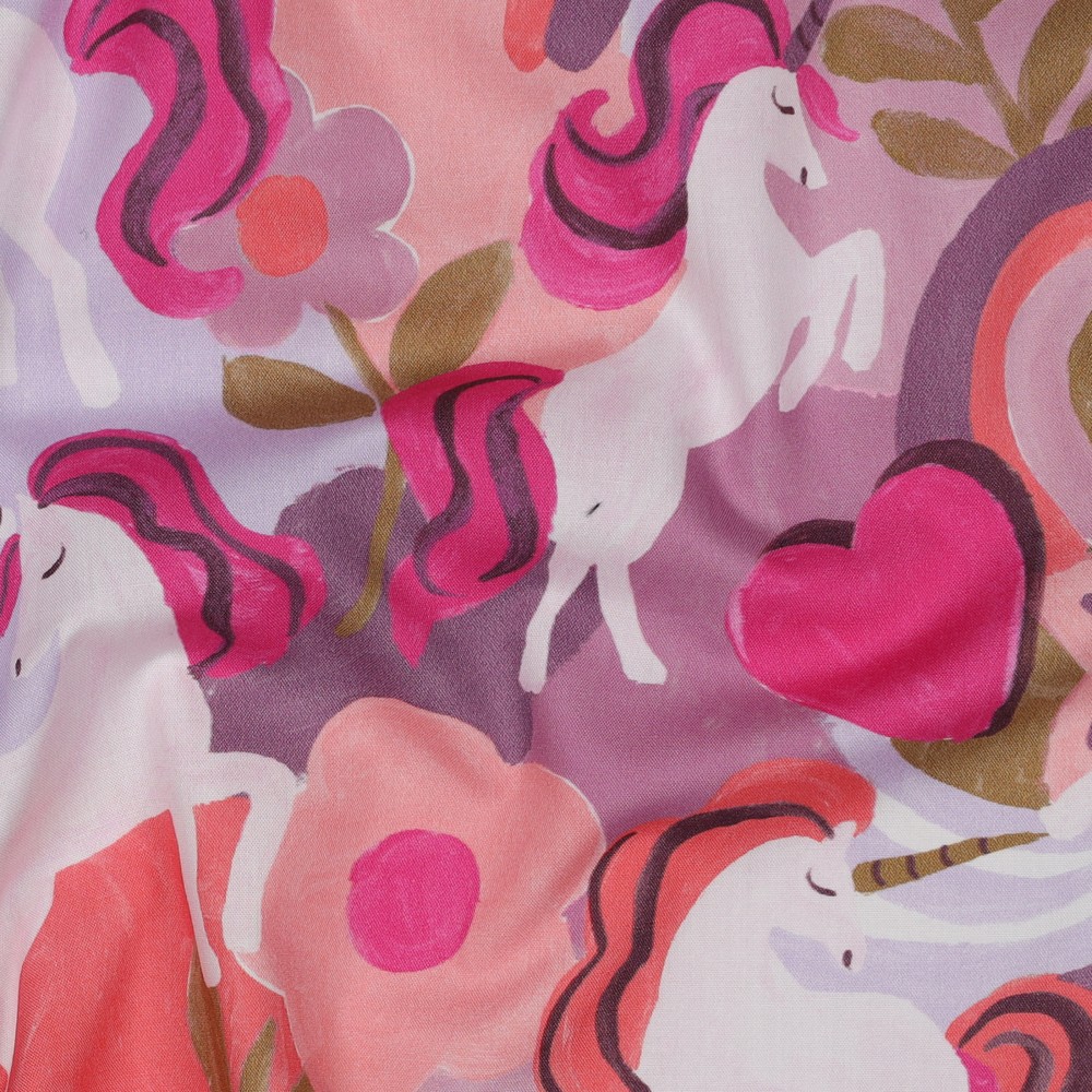 Fine Popeline Digital Unicorns Lila/Rose