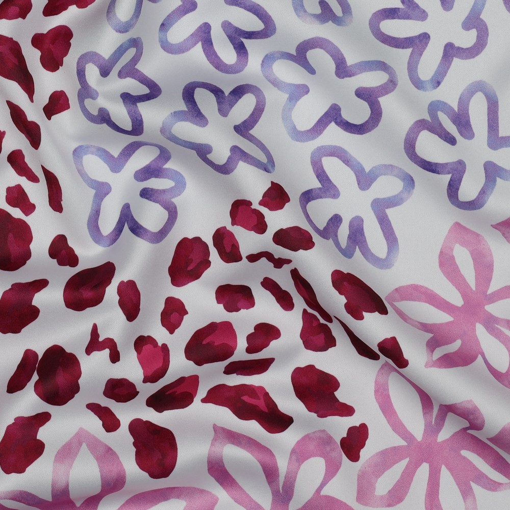 Royal Micro Satin Digital Spots & Flowers - White