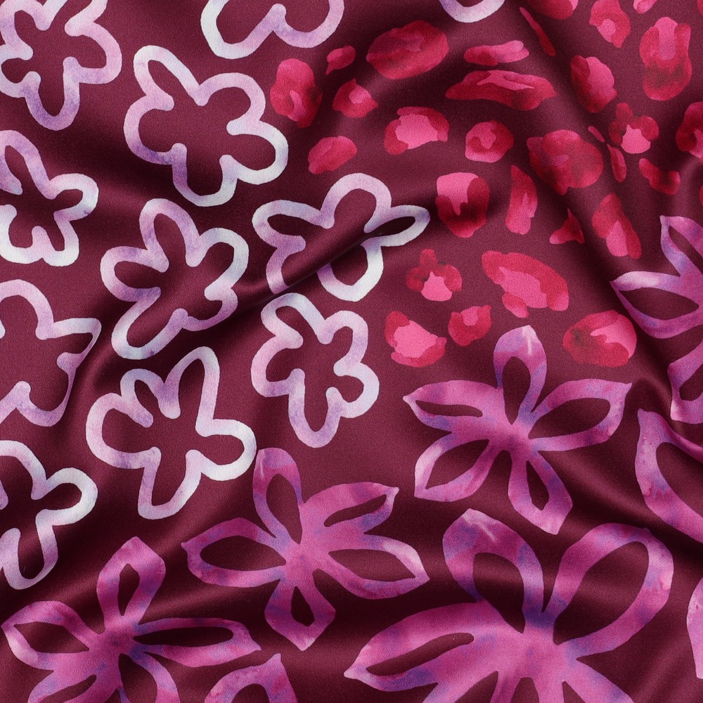 Royal Micro Satin Digital Spots & Flowers - Bordeaux