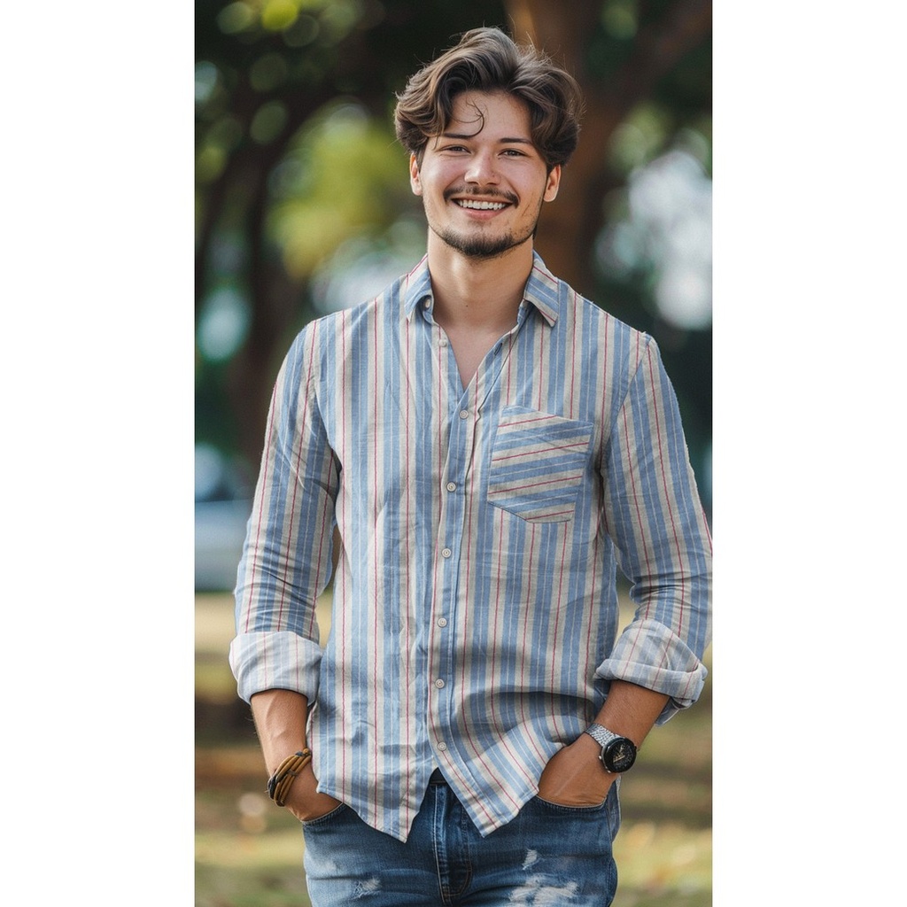 Double Gauze Yarn Dyed Stripes Blue