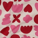 Double Gauze Bio Love shapes Fuchsia/Ecru