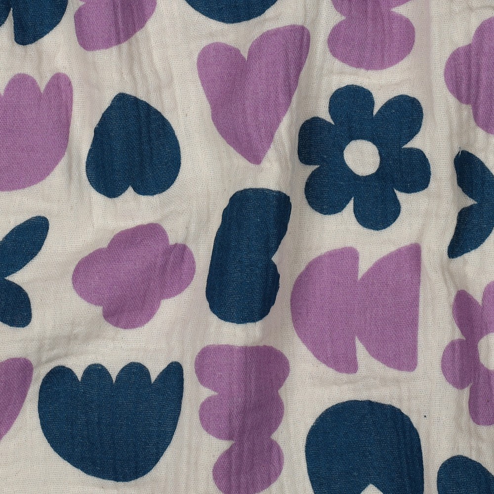 Double Gauze Bio Love shapes Petrol/Ecru