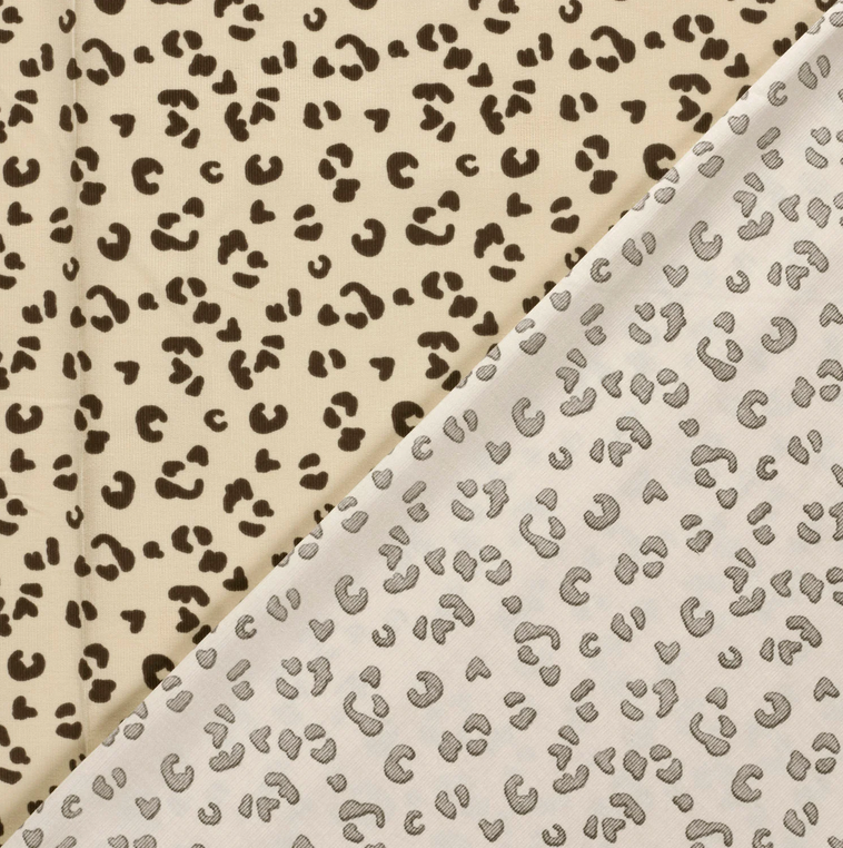 Ribvelours Print Leopard Licht Beige