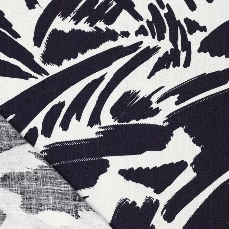 Viscose Linnen Lisa Leaves Navy 