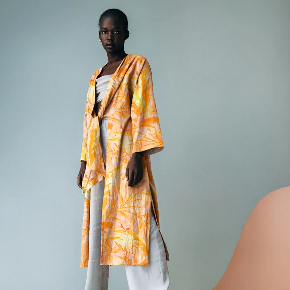 Viscose Linnen Digi Vibrant Leaves Orange