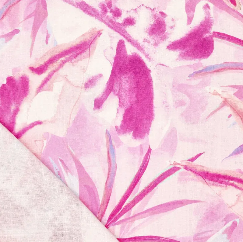 Viscose Linnen Digi Vibrant Leaves Pink