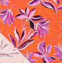 Viscose Stretch Digi Flowers on Spot Coral