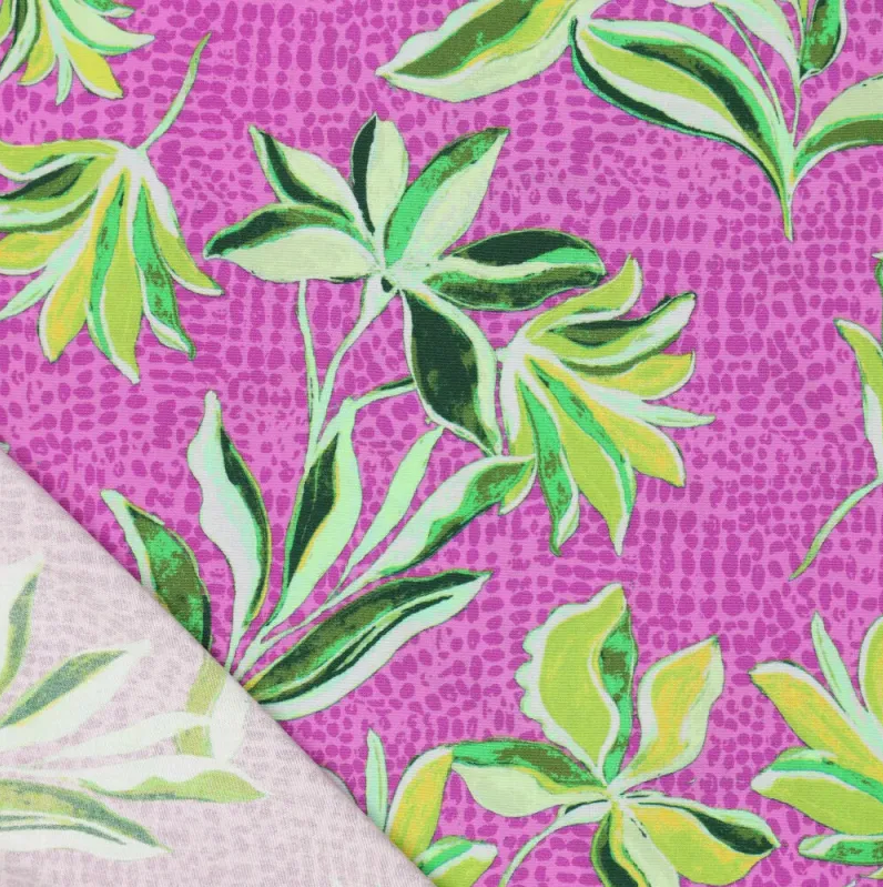 Viscose Stretch Digi Flowers on Spot Rose/Violet