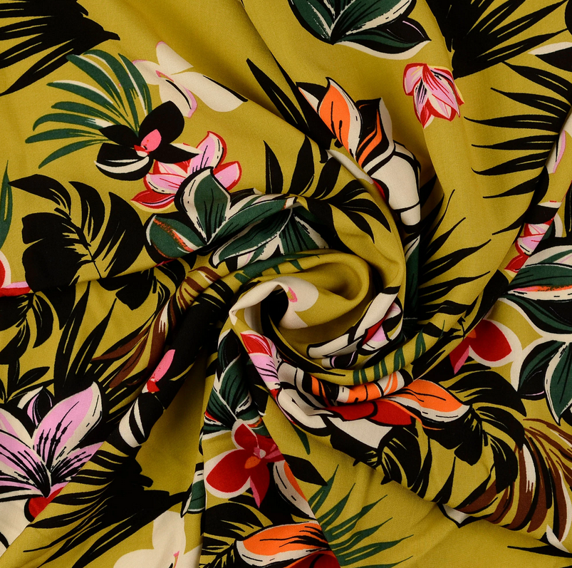 Viscose Poplin Blumen Olive