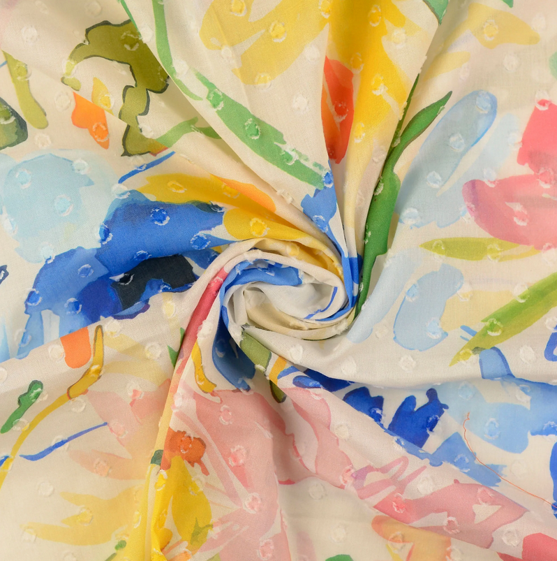 Cotton Voile Dobby Digi Abstract Ecru