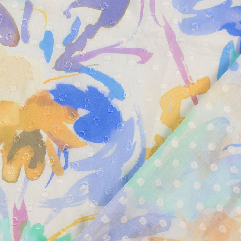 Cotton Voile Dobby Digi Abstract White