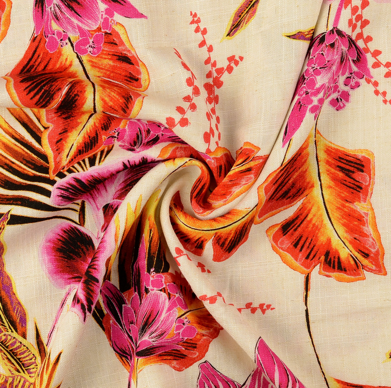 Viscose Linnen Digital Palm Orange