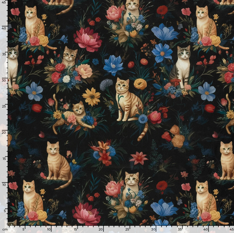 Canvas Digital Cats/Flowers Black