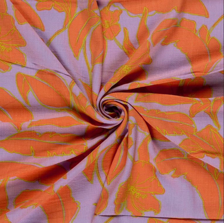 Viscose Linnen Leaves lila