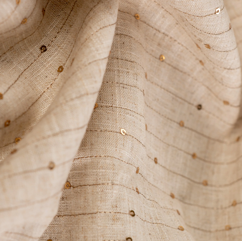 Viscose Linnen Sequin Stripe Sand